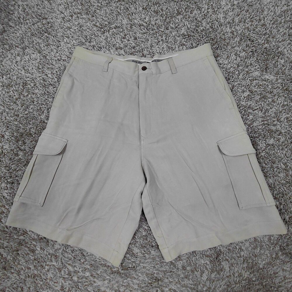 Tommy Bahama Cargo Shorts Mens 34 Beige 100% Silk Chino